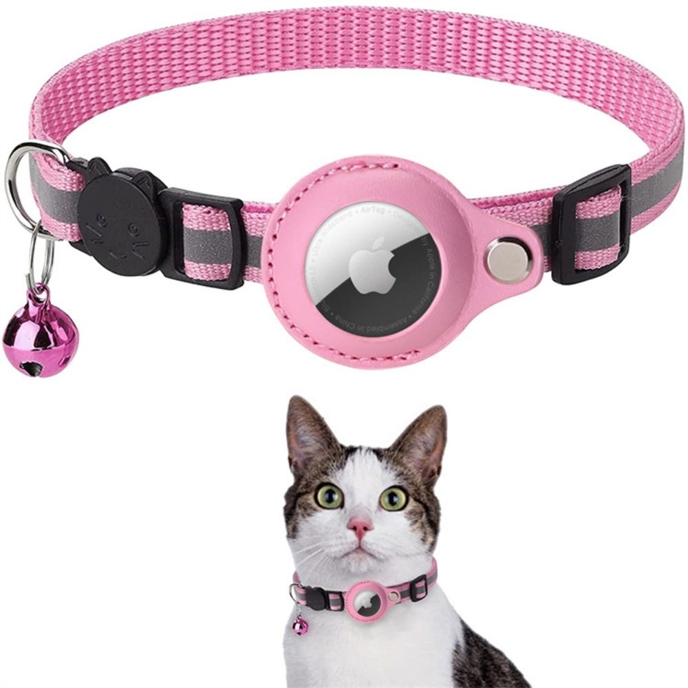 Collier pour chat rose avec AirTag intégré, clochette et boucle de sécurité. Accessoire de suivi GPS pour animaux de compagnie.