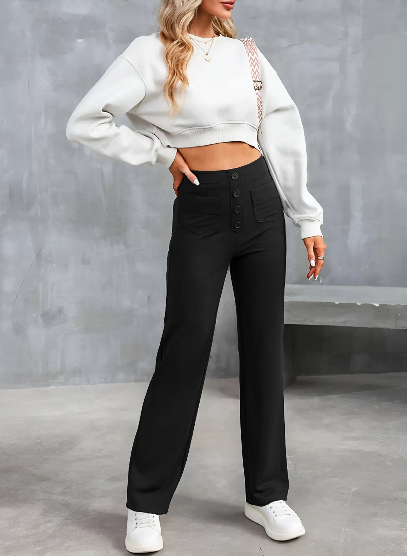 Pantalon Greta - Pantalon élastique taille haute avec élégance à jambes larges