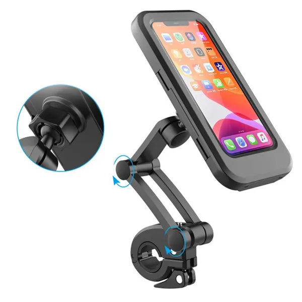Support téléphone vélo rotatif, ajustable, noir, avec fixation guidon robuste. Compatible smartphone, idéal pour cyclisme, navigation GPS.