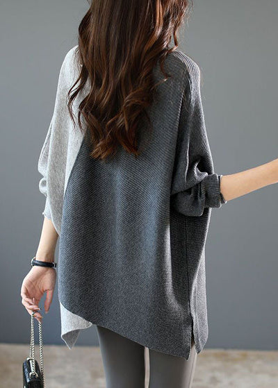 Asymmetrical knitted patchwork shirt with loose fit for women