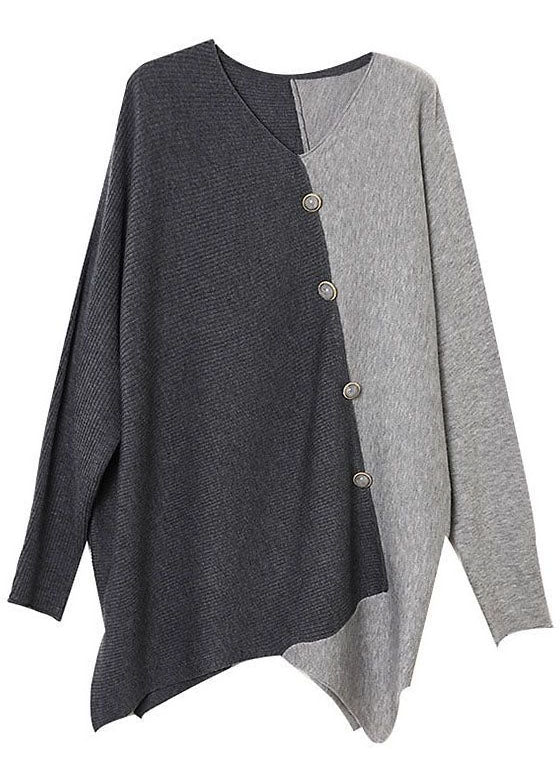 Asymmetrical knitted patchwork shirt with loose fit for women