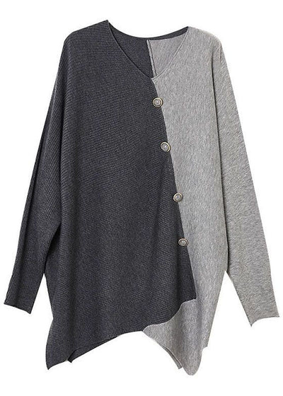 Asymmetrical knitted patchwork shirt with loose fit for women