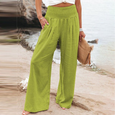 Romy - Pantalón ancho de verano con cintura fruncida