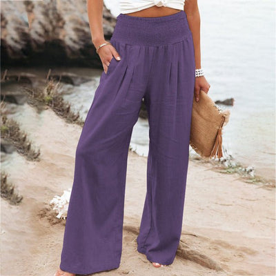 Romy - Pantalón ancho de verano con cintura fruncida