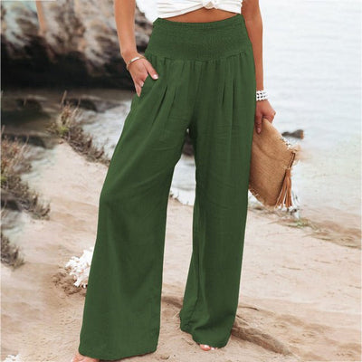 Romy - Pantalón ancho de verano con cintura fruncida