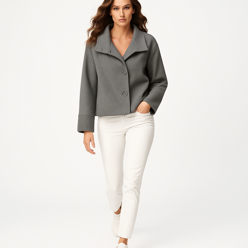 Kort uldvest til kvinder | Høj krave | Lukning med enkelt knap