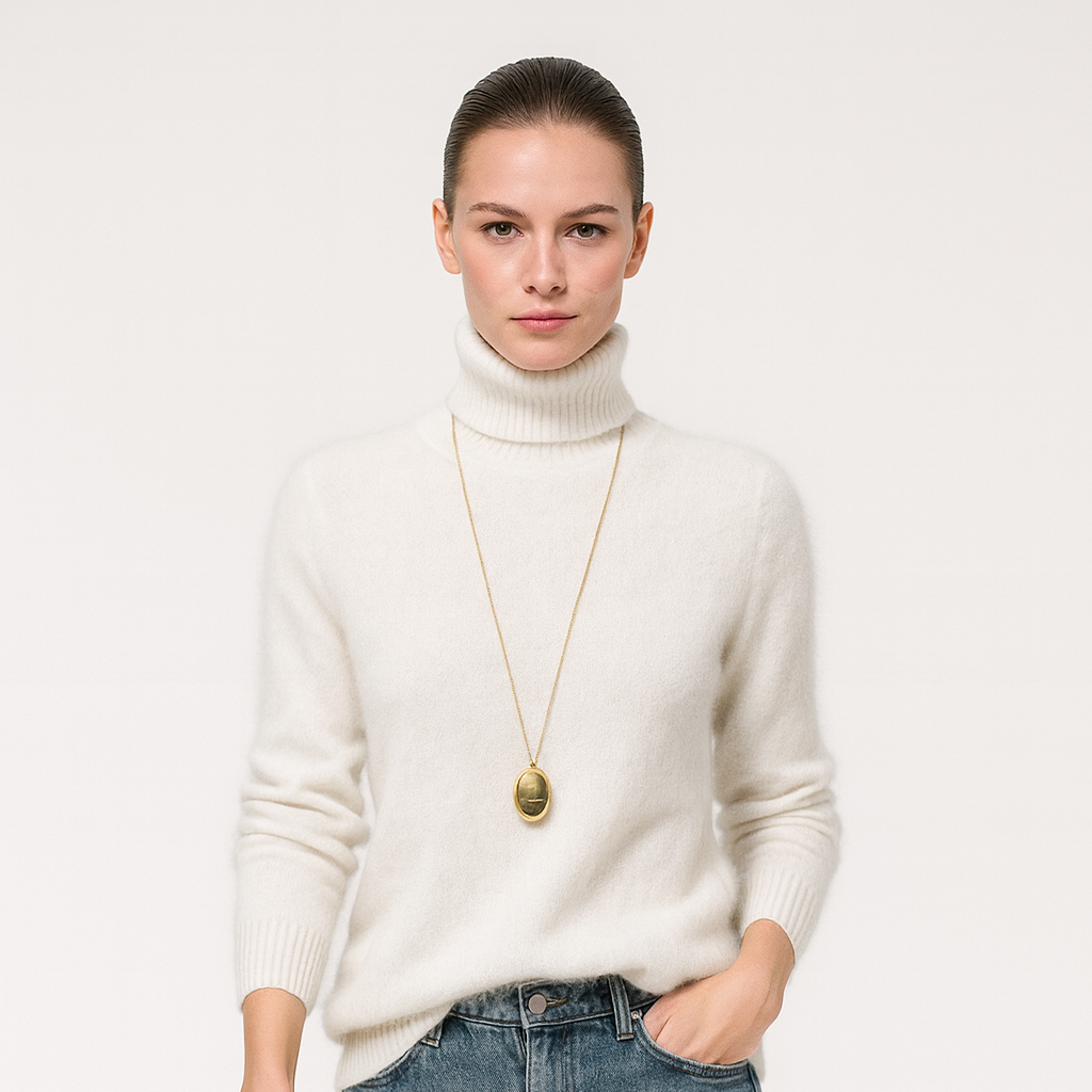 Trøje i efterårs- og vinterstrik til kvinder | Høj hals | Blød og varm kvalitet i finstrik