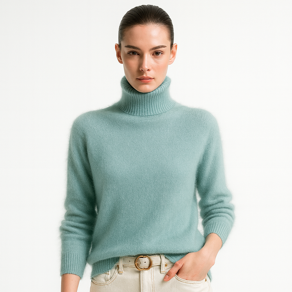 Trøje i efterårs- og vinterstrik til kvinder | Høj hals | Blød og varm kvalitet i finstrik