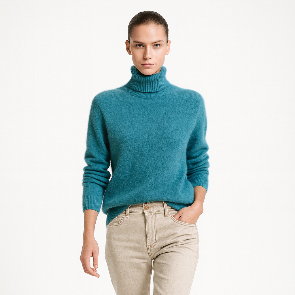 Trøje i efterårs- og vinterstrik til kvinder | Høj hals | Blød og varm kvalitet i finstrik