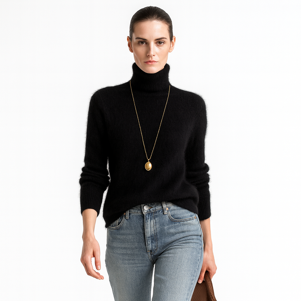 Trøje i efterårs- og vinterstrik til kvinder | Høj hals | Blød og varm kvalitet i finstrik