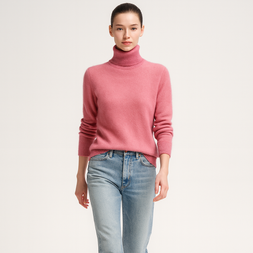 Trøje i efterårs- og vinterstrik til kvinder | Høj hals | Blød og varm kvalitet i finstrik