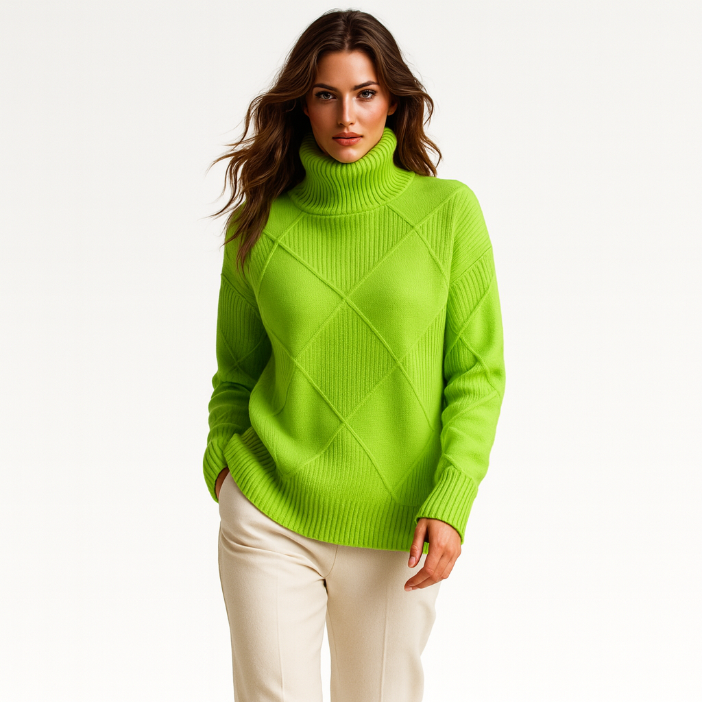 Striktrøje til kvinder med tekstureret mønster | Høj hals | Blød og behagelig til efterår og vinter