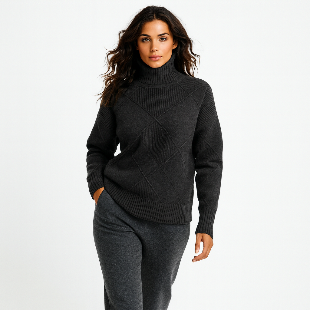 Striktrøje til kvinder med tekstureret mønster | Høj hals | Blød og behagelig til efterår og vinter