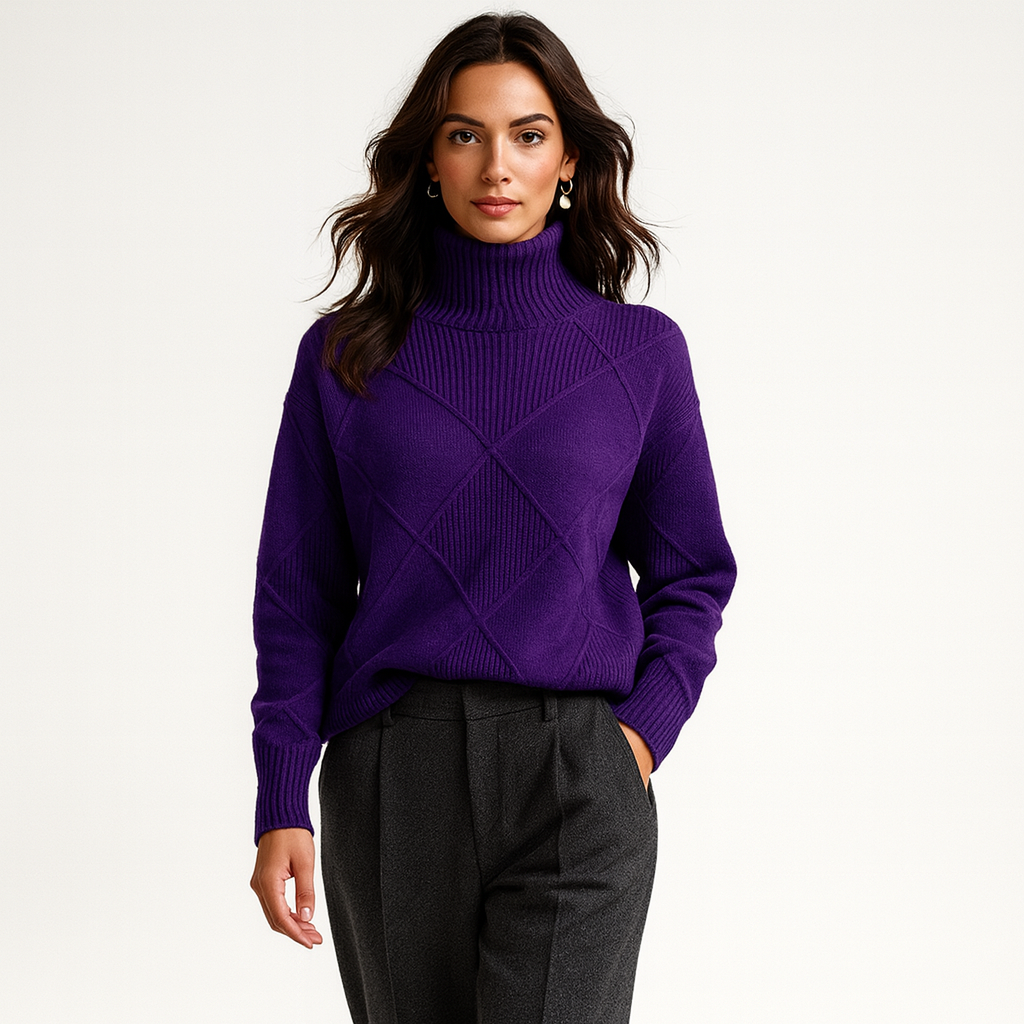 Striktrøje til kvinder med tekstureret mønster | Høj hals | Blød og behagelig til efterår og vinter