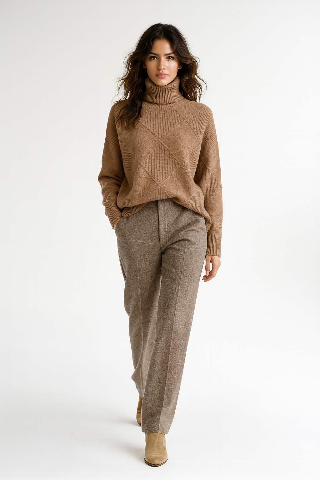 Striktrøje til kvinder med tekstureret mønster | Høj hals | Blød og behagelig til efterår og vinter