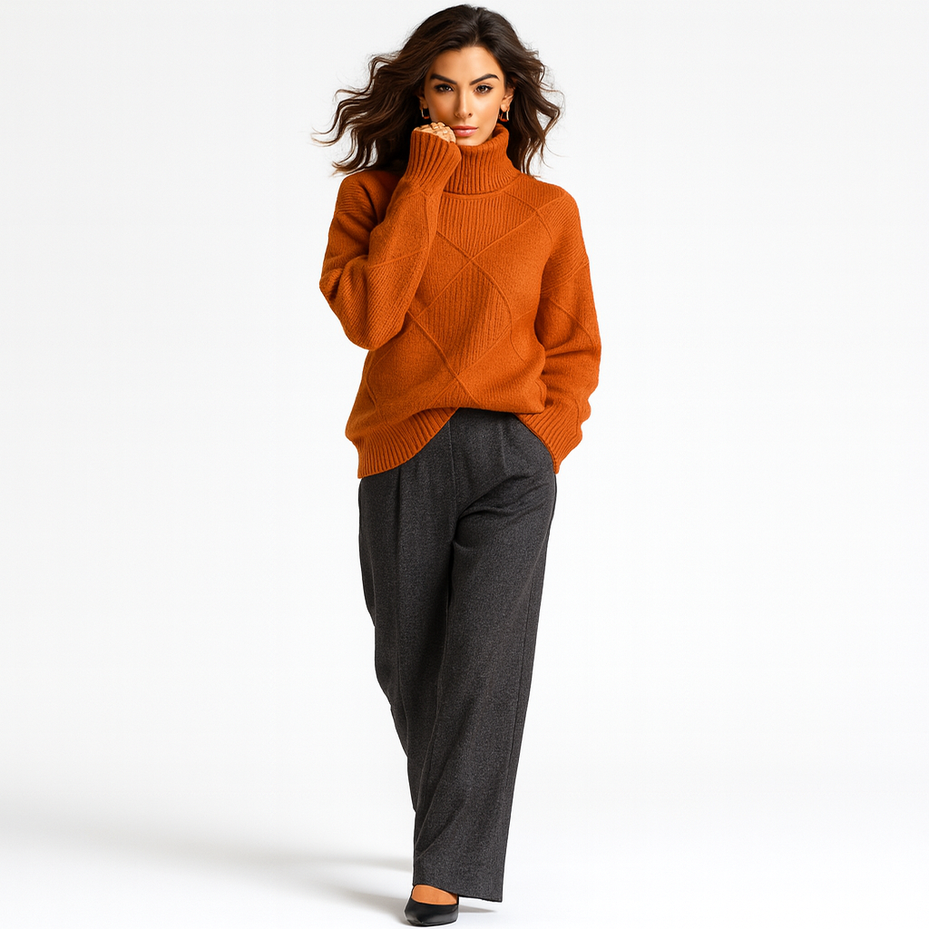 Striktrøje til kvinder med tekstureret mønster | Høj hals | Blød og behagelig til efterår og vinter