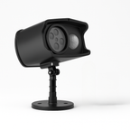 Caméra de surveillance extérieure noire moderne, montée sur support, avec capteur de mouvement, idéale pour la sécurité domestique et professionnelle.