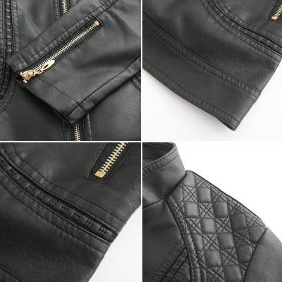 Veste en cuir à col montant pour femmes