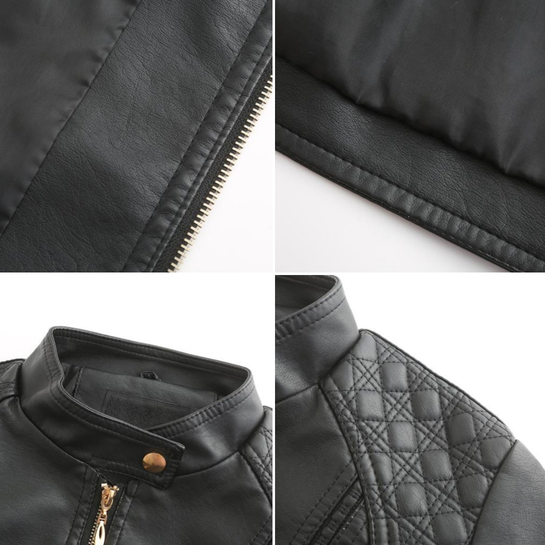 Veste en cuir à col montant pour femmes