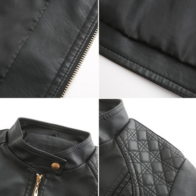 Veste en cuir à col montant pour femmes