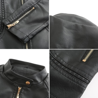 Veste en cuir à col montant pour femmes