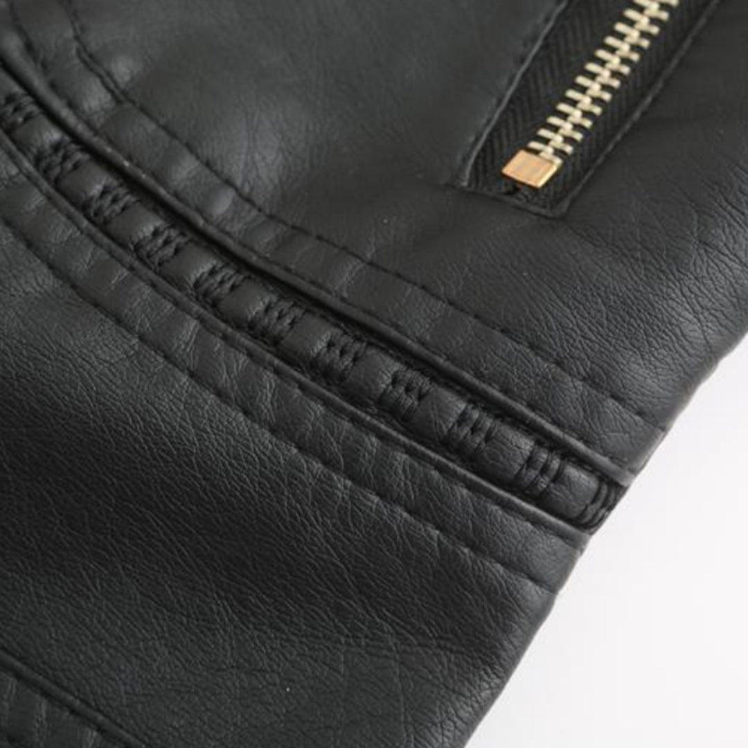 Veste en cuir à col montant pour femmes