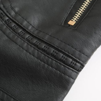 Veste en cuir à col montant pour femmes
