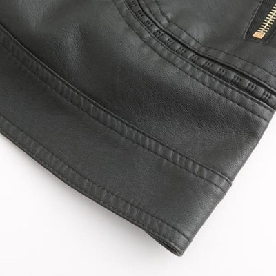 Veste en cuir à col montant pour femmes