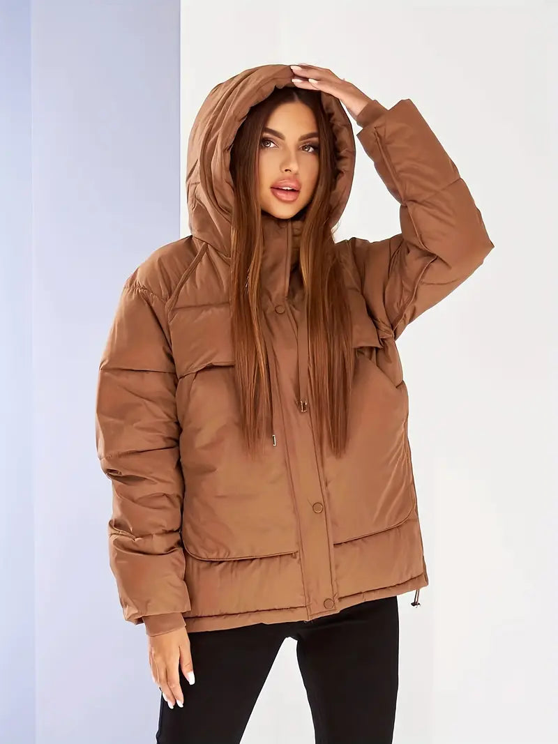 Manteau à capuche zippé, manteau bouffant, manteau isolé décontracté à manches longues