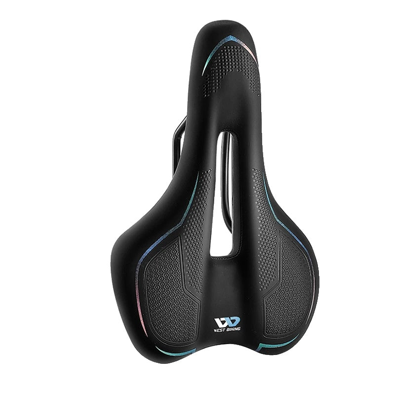 Selle de vélo ergonomique noire avec design aéré, idéale pour cyclisme, confort et performance. Accessoire vélo haute qualité.