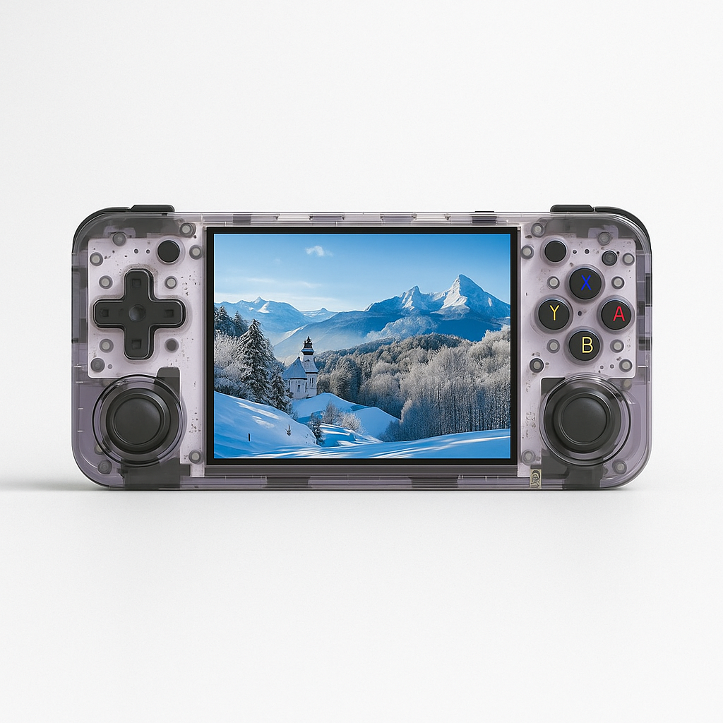 Retro handheld gaming console violet