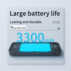 Batterie lithium 3300mAh, grande capacité, autonomie 8 heures, durable, affichée sur fond blanc avec texte sur la durée de vie prolongée.