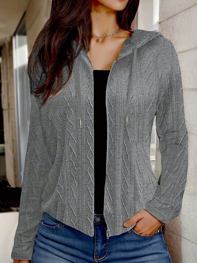CozyCharm - Chaqueta con capucha y cremallera para mujer con aspecto de punto 