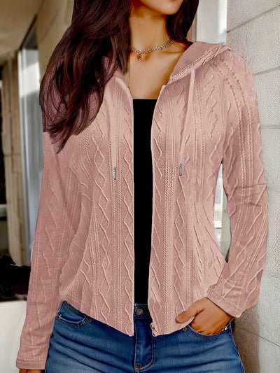 CozyCharm - Chaqueta con capucha y cremallera para mujer con aspecto de punto 