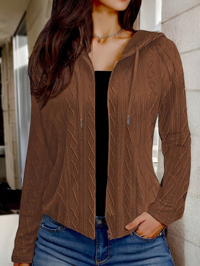 CozyCharm - Chaqueta con capucha y cremallera para mujer con aspecto de punto 