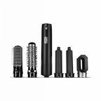 Coffret de coiffure multifonction noir avec sèche-cheveux, brosses interchangeables et accessoires. Outils coiffants modernes pour cheveux.