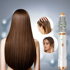 Brosse soufflante cheveux lisses, technologie ionique, femme utilisant brosse sur cheveux mouillés, résultats avant-après, coiffure professionnelle.