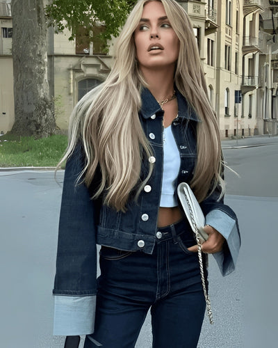 Ensemble deux pièces en denim avec veste en denim et pantalon long - Dames