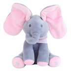 Peluche éléphant gris et rose avec grandes oreilles, assis, doux et câlin, jouet pour enfants, décoration chambre bébé, cadeau naissance.