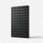 Disque dur externe noir, design moderne avec motif géométrique en relief, stockage portable, technologie USB, accessoire informatique essentiel.