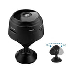 Caméra de sécurité sans fil noire avec support pivotant, idéale pour la surveillance intérieure. Design compact, haute résolution, connectivité Wi-Fi.