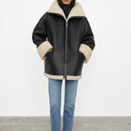 Sort lædervest foret med pels til kvinder