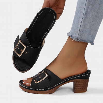 Women's Leather Sandals black with model