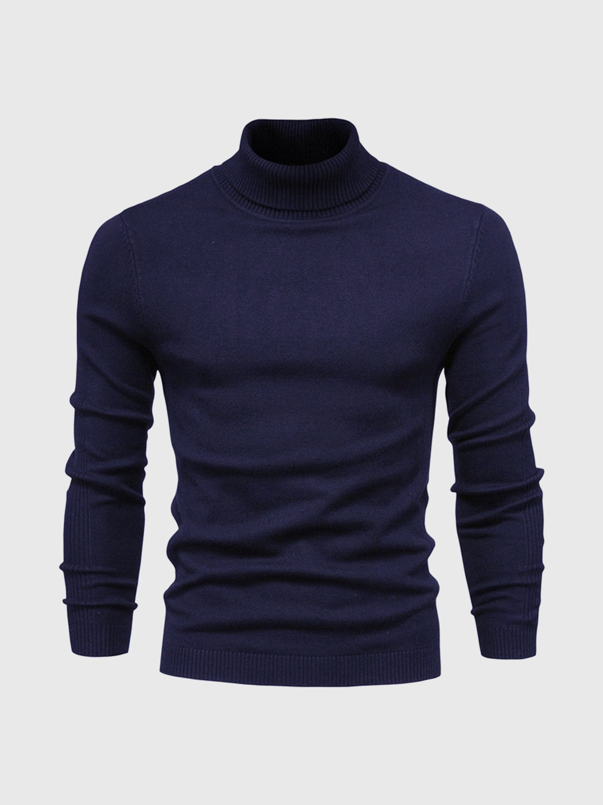 Pull col roulé bleu marine pour homme, manches longues, style élégant et moderne, idéal pour l'hiver et les tenues décontractées.