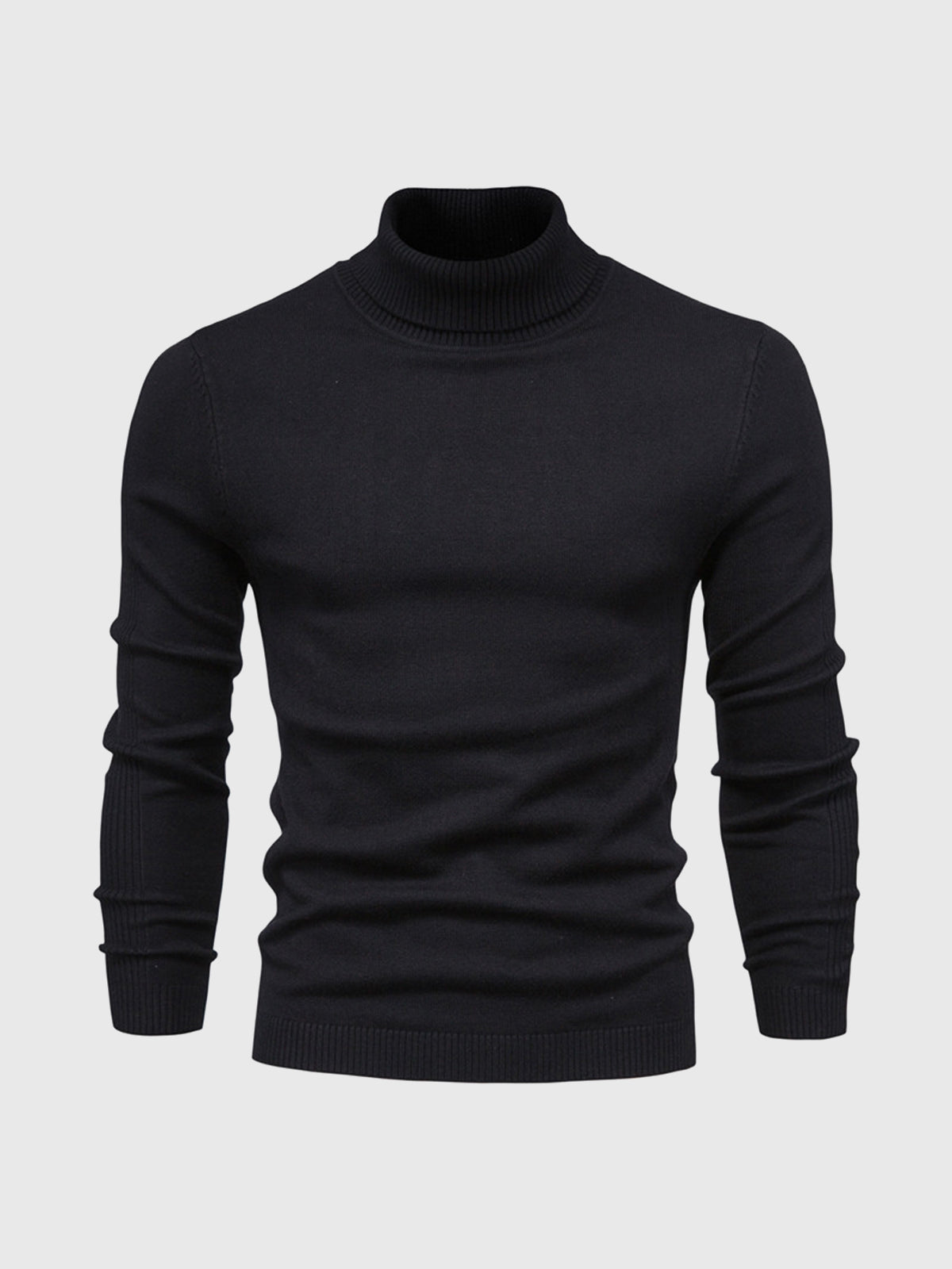 Pull col roulé noir pour homme, manches longues, design élégant et moderne, idéal pour l'hiver. Mode masculine, vêtement chaud et confortable.