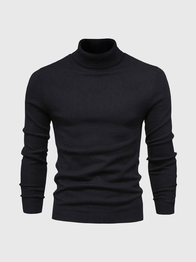 Pull col roulé noir pour homme, manches longues, design élégant et moderne, idéal pour l'hiver. Mode masculine, vêtement chaud et confortable.