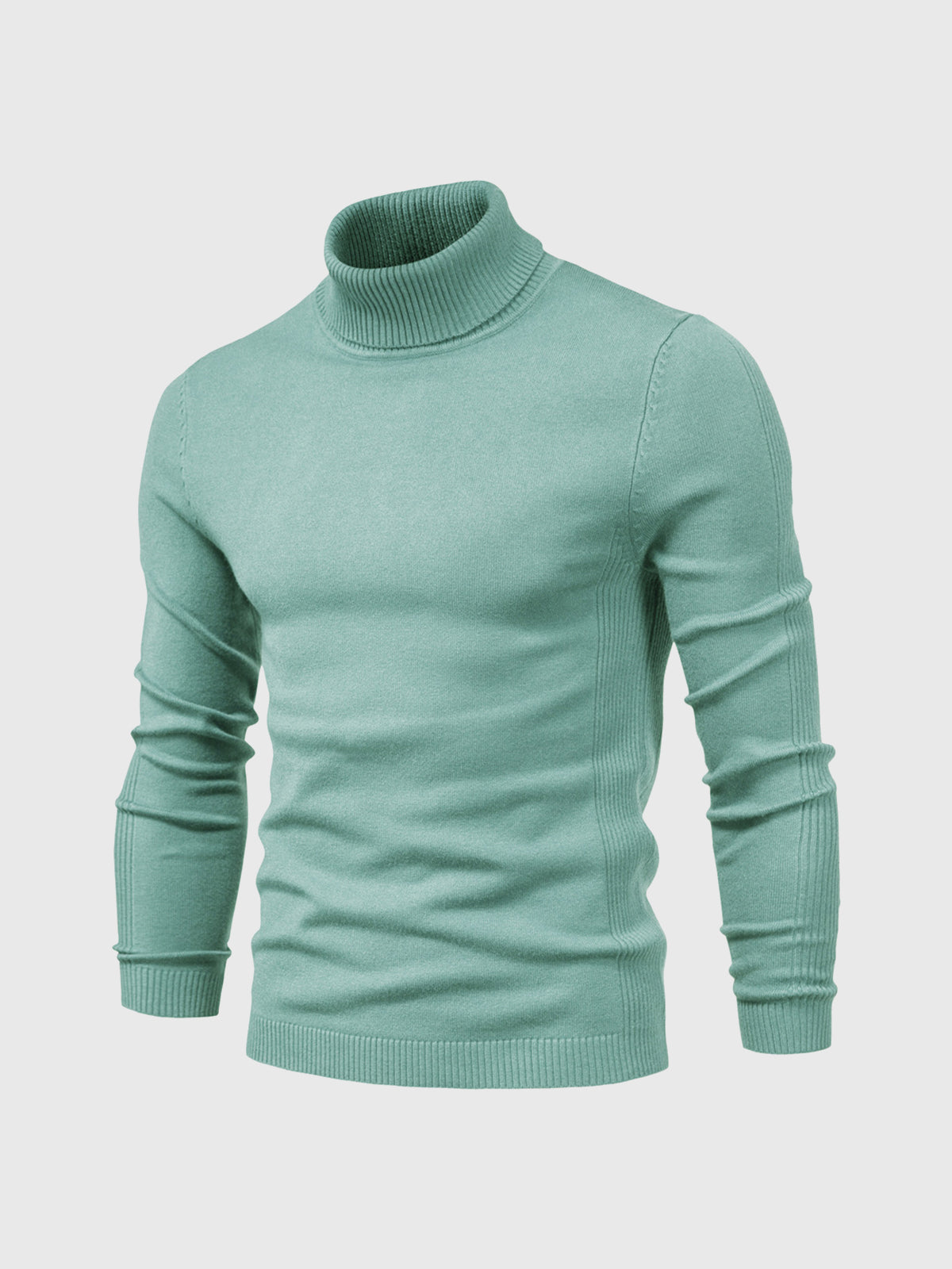 Pull col roulé vert menthe pour homme, manches longues, design élégant et moderne, idéal pour mode automne-hiver, confort et style.