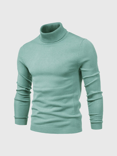 Pull col roulé vert menthe pour homme, manches longues, design élégant et moderne, idéal pour mode automne-hiver, confort et style.