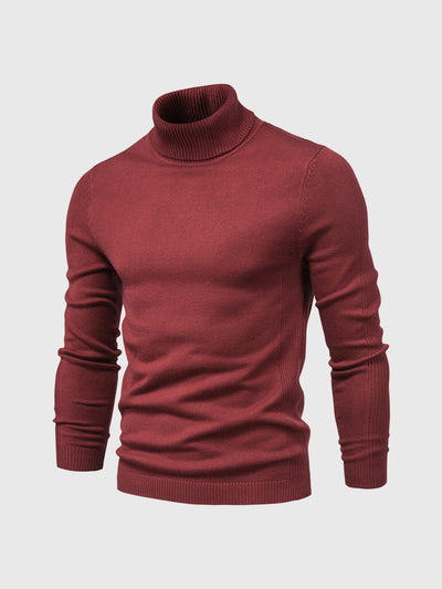Pull col roulé rouge bordeaux pour homme, manches longues, tricoté, style élégant et moderne, idéal pour l'hiver et les occasions décontractées.