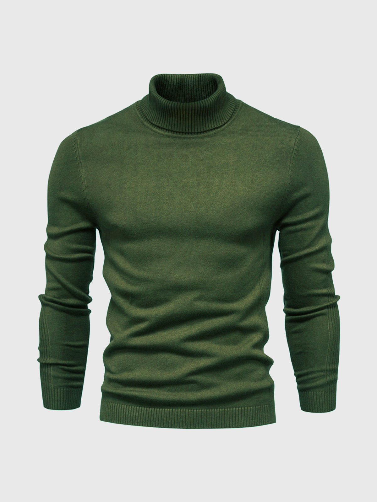 Pull col roulé vert pour homme, manches longues, style élégant et moderne, idéal pour l'hiver. Mode masculine, vêtement chaud et confortable.